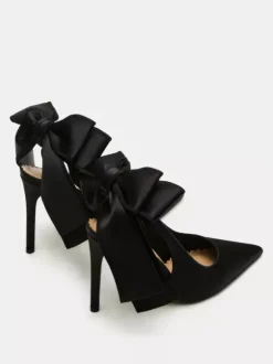 Chaussures de soirée en satin à bout pointu et talon haut avec n艙ud