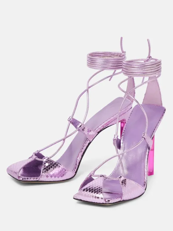 Chaussures de soirée en satin bleu à lacets chaussures sandales à talons hauts pour femmes