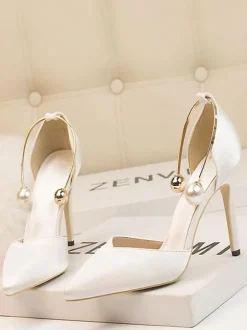 Chaussures de soirée à talons hauts Olive Bout pointu Talon aiguille Chaussures de soirée Talons de cheville