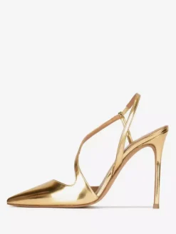 Chaussures de soirée à talons hauts et bout pointu en or pour femmes