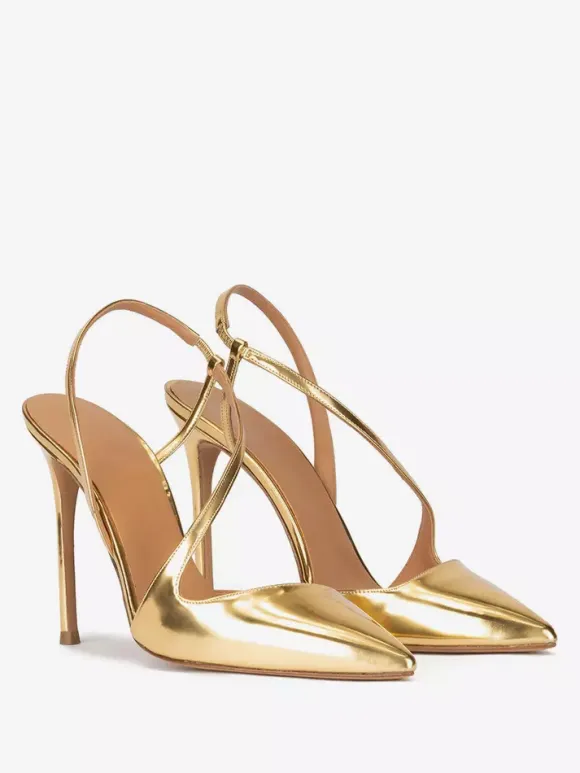 Chaussures de soirée à talons hauts et bout pointu en or pour femmes