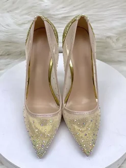 Chaussures de soirée à talons hauts en maille strass bout pointu chaussures de mariage à talons aiguilles