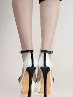 Chaussures Femmes 2026 Blanc Sexy Bout Ouvert Plateforme Talon Haut Sangle de Cheville Sandales Talon Haut