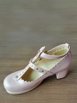 Chaussures gothiques Lolita Escarpins Lolita à talons épais en cuir PU avec rivets lavande