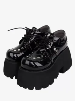 Chaussures gothiques Lolita avec rivets métalliques noirs chaussures Lolita en cuir PU à bout rond