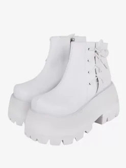 Chaussures gothiques Lolita en cuir PU blanc chaussures Lolita à talons compensés