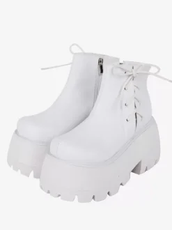 Chaussures gothiques Lolita en cuir PU blanc chaussures Lolita à talons compensés