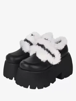 Chaussures gothiques Lolita en cuir PU noir chaussures Lolita à talons compensés
