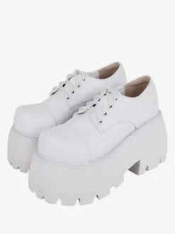 Chaussures Gothiques Lolita Escarpins Lolita en Cuir PU à Bout Rond Blanc