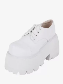 Chaussures Gothiques Lolita Escarpins Lolita en Cuir PU à Bout Rond Blanc