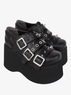 Chaussures gothiques Lolita avec 艙illets métalliques noirs escarpins Lolita en cuir PU à bout rond