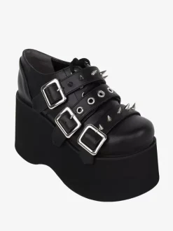 Chaussures gothiques Lolita avec 艙illets métalliques noirs escarpins Lolita en cuir PU à bout rond