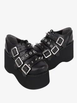 Chaussures gothiques Lolita avec 艙illets métalliques noirs escarpins Lolita en cuir PU à bout rond