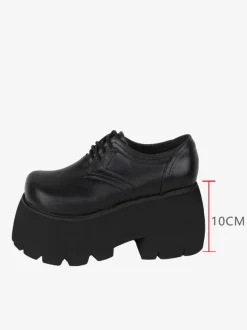 Chaussures gothiques épaisses Lolita noires en cuir PU à bout rond Lolita