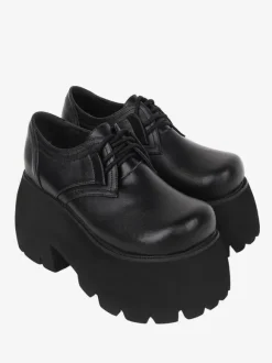 Chaussures gothiques épaisses Lolita noires en cuir PU à bout rond Lolita