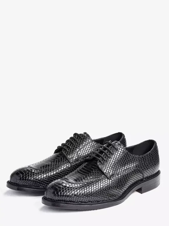 Chaussures habillées derbies pour hommes en cuir véritable gaufré python chaussures d'affaires formelles