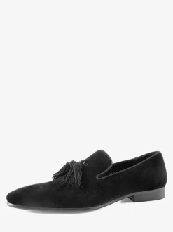 Chaussures habillées en velours pour hommes bout rond à enfiler chaussures de bal formelles avec pompons