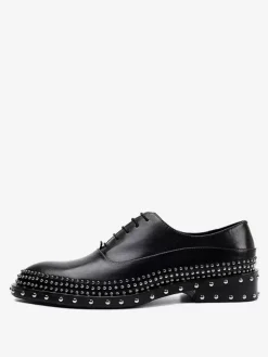 Chaussures habillées hommes pour mariage à bout rond rivets en cuir de vache