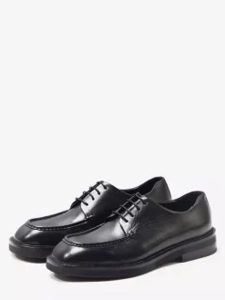 Chaussures habillées noires à bout rond et lacets en cuir véritable pour hommes