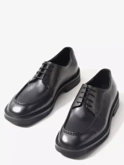 Chaussures habillées noires à bout rond et lacets en cuir véritable pour hommes
