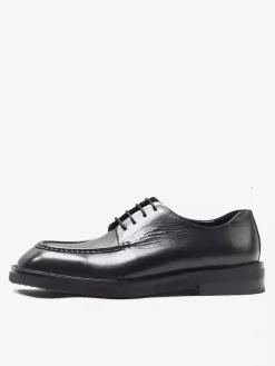 Chaussures habillées noires à bout rond et lacets en cuir véritable pour hommes