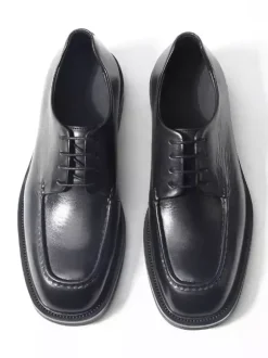 Chaussures habillées noires à bout rond et lacets en cuir véritable pour hommes