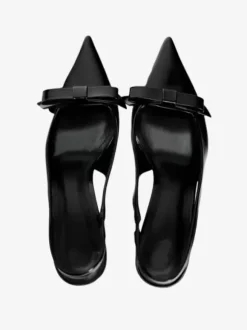 Chaussures habillées noires à talons hauts avec n艙uds et bride arrière à talons aiguilles