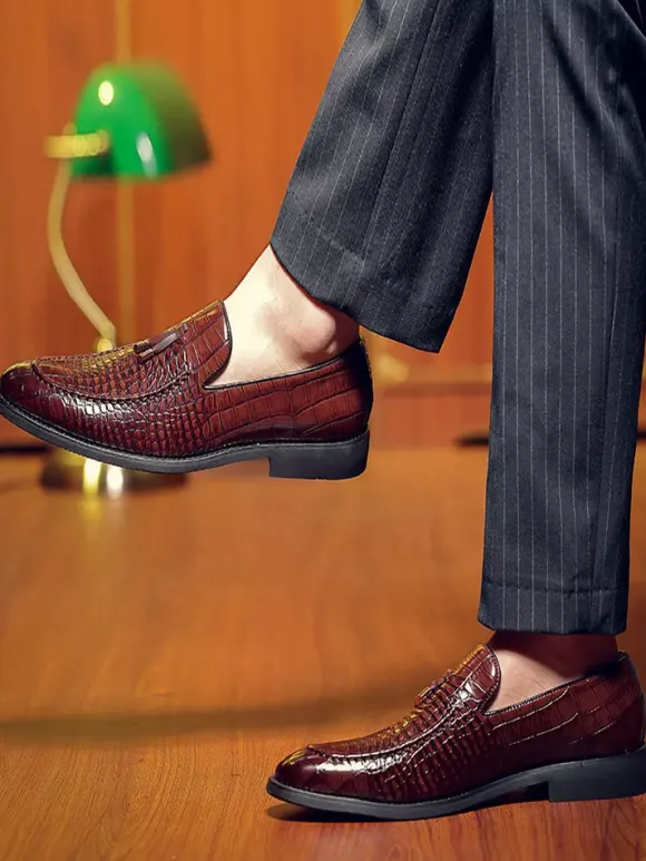 Chaussures habillées pour hommes bout rond motif serpent à enfiler