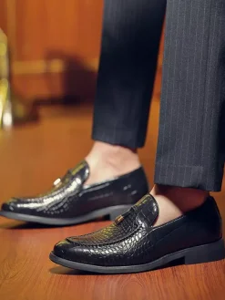 Chaussures habillées pour hommes bout rond motif serpent à enfiler