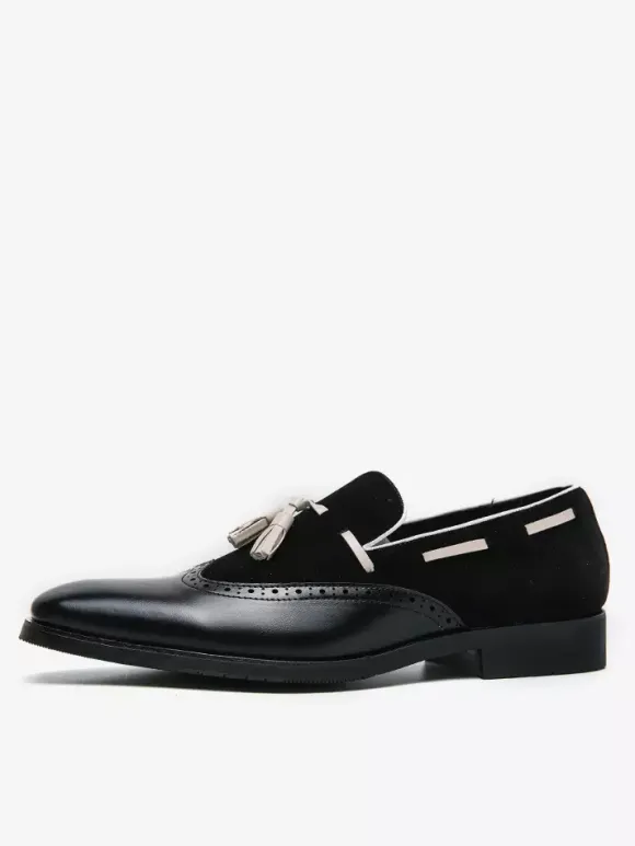 Chaussures habillées pour hommes bout rond à enfiler avec pompons