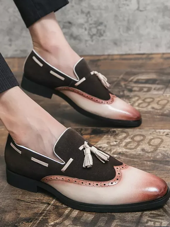 Chaussures habillées pour hommes bout rond à enfiler avec pompons