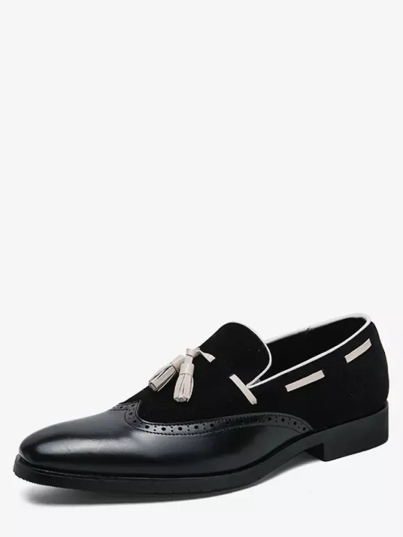 Chaussures habillées pour hommes bout rond à enfiler avec pompons