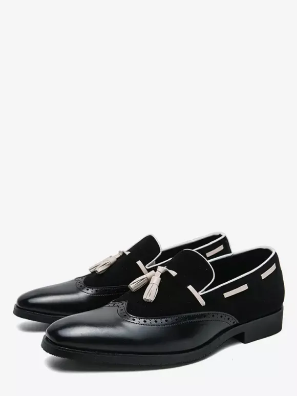 Chaussures habillées pour hommes bout rond à enfiler avec pompons