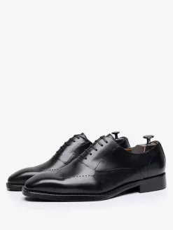 Chaussures habillées pour hommes chaussures de mariage formelles à bout carré en cuir de vachette Brogue Derby