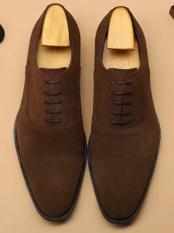 Chaussures habillées pour homme à la mode à bout rond en cuir de vache Oxford marron pour bal de promo et mariage