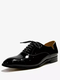 Chaussures habillées pour hommes à bout pointu à lacets en cuir verni pour bal de promo mariage
