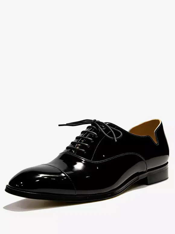 Chaussures habillées pour hommes à bout pointu à lacets en cuir verni pour bal de promo mariage