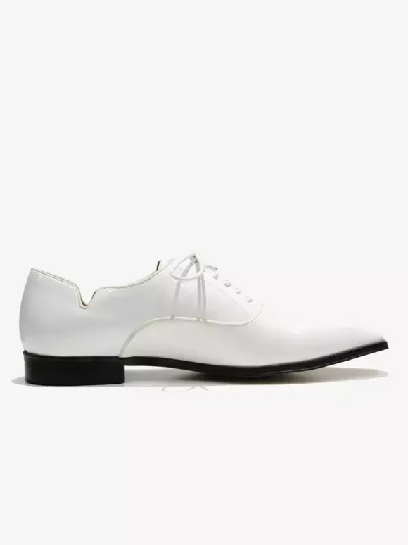 Chaussures habillées pour hommes à bout pointu à lacets en cuir verni pour bal de promo mariage