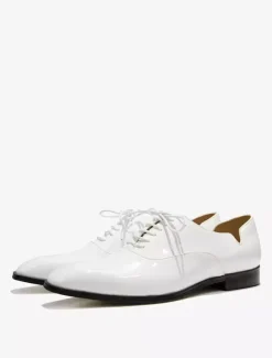 Chaussures habillées pour hommes à bout pointu à lacets en cuir verni pour bal de promo mariage