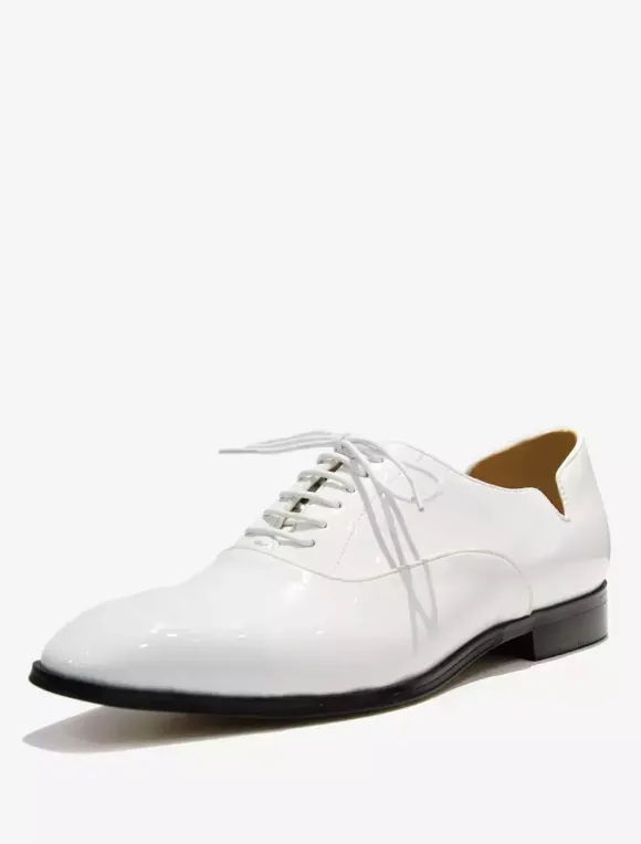 Chaussures habillées pour hommes à bout pointu à lacets en cuir verni pour bal de promo mariage