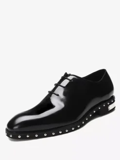 Chaussures habillées pour hommes pour mariage à bout rond à rivets en cuir verni de vache