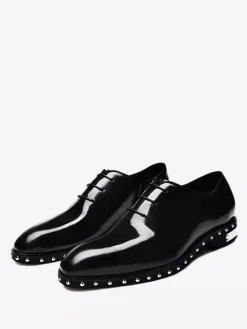 Chaussures habillées pour hommes pour mariage à bout rond à rivets en cuir verni de vache
