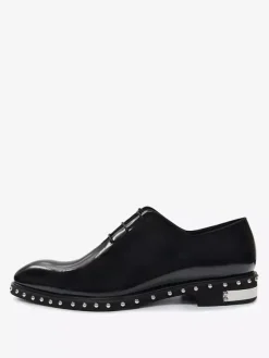 Chaussures habillées pour hommes pour mariage à bout rond à rivets en cuir verni de vache