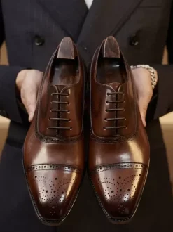 Chaussures habillées pour hommes à bout carré en cuir Brogue Derby Chaussures de mariage formelles