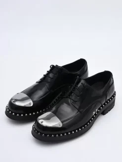Chaussures habillées pour hommes pour soirée modernes à bout rond en cuir de vachette avec rivets