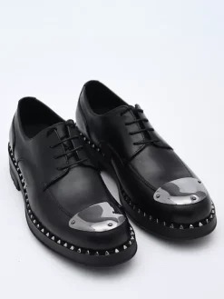 Chaussures habillées pour hommes pour soirée modernes à bout rond en cuir de vachette avec rivets