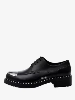 Chaussures habillées pour hommes pour soirée modernes à bout rond en cuir de vachette avec rivets