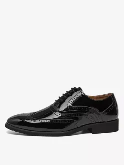 Chaussures habillées pour hommes bout rond doré lacets style Oxford
