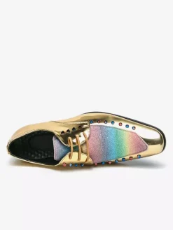 Chaussures habillées pour hommes patchwork bout rond clous décoratifs derbies basses antidérapantes chaussures de bal