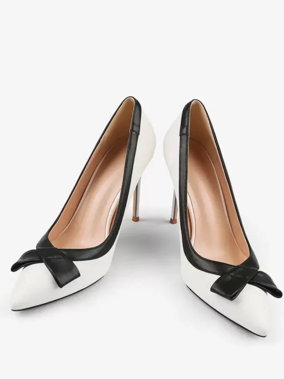 Chaussures habillées à talons hauts blancs pour femmes bout pointu n艙ud à enfiler